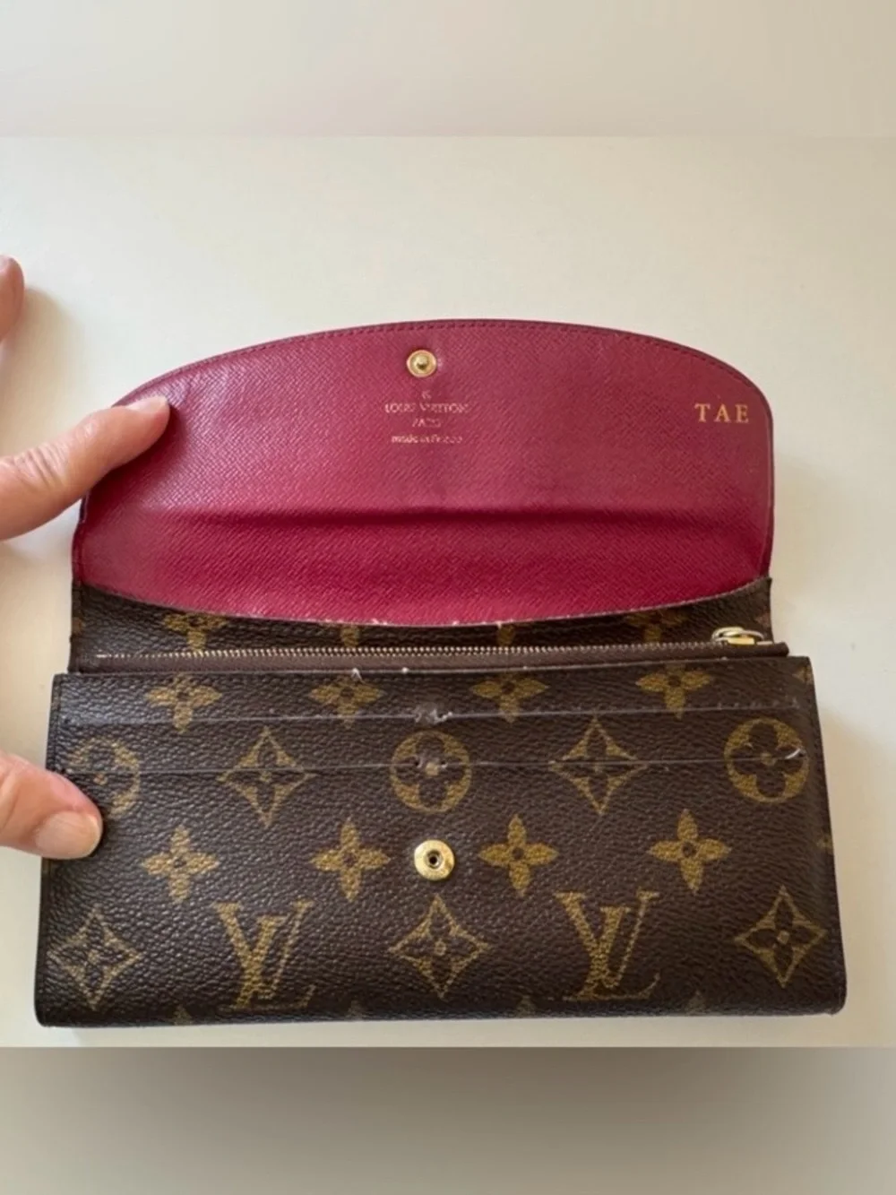 Louis Vuitton Monogram Emilie Wallet/Rasberry Interior with COA
